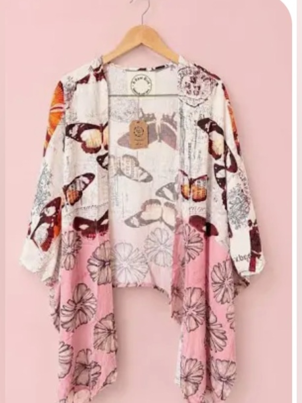 NWT A Rare Bird Silk Butterfly Kimono O/S
